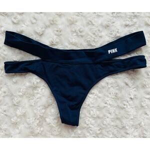 Victoria's Secret PINK Blue Double Strapy Seamless Rare String Thong Panties NEW